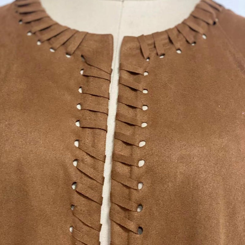 BJU Women's Fringe Vest 70s Hippie Costume Faux Suede Sleeveless Tassel Long Cardigan Jacket Cowgirl Western Tops Halloween - Image 2